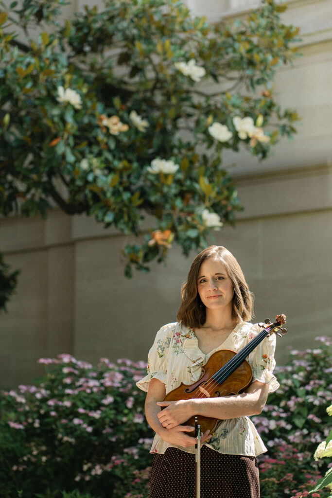 Washington, DC violinist portrait featuring Emily in the surroundings of the National Gallery of Art